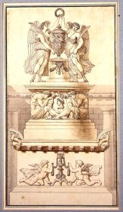 Bir Romalı Generalin Cenaze Anıtı için Tasarım, c.1800 (tebeşir, kalem ve mürekkep ve kağıt üzerinde yıkama) by Charles Pierre Joseph Normand
