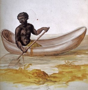 Karayipler'de kanoda genç zenci, 1686 dolayları (suluboya) by Charles Plumier