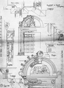 Certosa di Pavia, Küçük Manastırdaki Kapı, 1891 (Eskiz defterinden sayfa, kartuş kağıdına mürekkep) by Charles Rennie Mackintosh