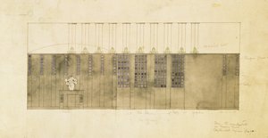 Duvar, masa ve kapılar için tasarım, 1905 (kağıt üzerine kalem ve mürekkep üzeri wc) by Charles Rennie Mackintosh