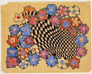 Çiçekli ve kareli kumaş tasarımı, c.1916 by Charles Rennie Mackintosh