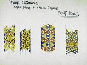 Orvieto Katedrali, Spiral Sütundaki Mozaik Bantlar, Ön Kapı, 1891 (kağıt üzerine kurşun kalem ve sulu boya) by Charles Rennie Mackintosh