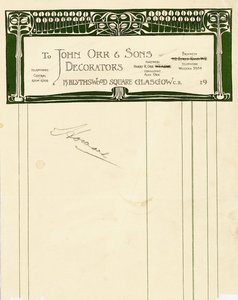 John Orr & Sons için kırtasiye tasarımı, Glasgow, c.1894-1898 (basılı kağıt) by Charles Rennie Mackintosh