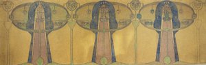 Stilize İnsan Figürleri, Ağaç ve Bitki Formlarından Dekoratif Friz, c.1895 (gri kuşe kağıda kurşun kalem ve suluboya) by Charles Rennie Mackintosh
