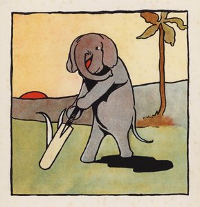 Saçmalık: Kriket oynayan fil (renkli lito) by Charles Robinson