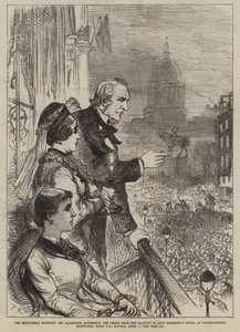 Midlothian Seçimi, Bay Gladstone, Lord Rosebery'nin Evinin Balkonundan Kalabalığa sesleniyor, George-Street, Edinburgh, Akşam 8, 5 Nisan Pazartesi