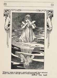 Etrafında yaklaşık on santim derinliğinde ve koridorun yarısına kadar uzanan büyük bir havuz vardı.
Alice gözyaşları içinde ağlıyordu. by Charles Robinson