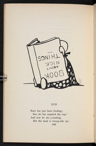 XVII.
Bir tekerleme. Baş aşağı kitap okuyan bir çocuk. by Charles Robinson