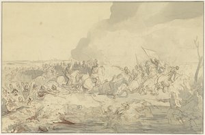 16. yüzyıl giysili süvari ve piyadeler arasındaki savaş by Charles Rochussen