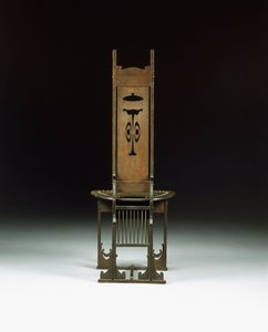 Delikli tasarımlı bir yan koltuk, c.1899 (oyma meşe) by Charles Rohlfs