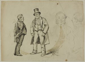 İki Duran Adam ve İki Portre Kroki by Charles Samuel Keene
