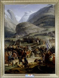 Saint Bernard geçidini geçmek için Saint Pierre köyündeki Fransız ordusu - Charles Thévenin tarafından, yağlı boya, 19. yüzyılın başlarında. by Charles Thevenin