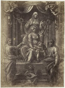 Raphael, Anna, Mary ve Christ çiziminin fotoğraflı reprodüksiyonu