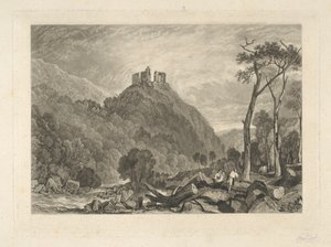 Okehampton Nehri üzerindeki Okehampton Kalesi by Charles Turner
