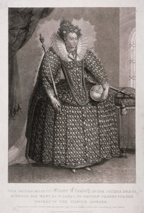 Kraliçe I. Elizabeth, elinde asa ve küre, 1868