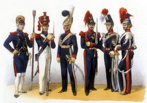 Fransız ordusunun üniformaları: Ulusal Muhafız (Topçu ve Süvari) 18-19. yüzyıl, Charles Vernier#39;in gravürü (1831-1887)