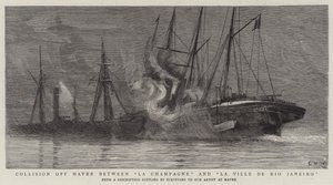 La Champagne ve La Ville de Rio Janeiro arasında Havre açıklarında çarpışma by Charles William Wyllie