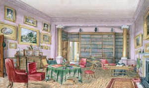 Library, Vinters, f.16, 'Album of Interiors', 1843 by Charlotte Bosanquet