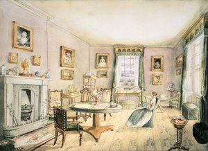 The Drawing Room, East Wood, Hay, f54, bir Interiors Albümü, 1843 by Charlotte Bosanquet