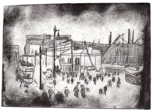 Belfast Docks, 2015 (kuru nokta aşındırma ve dijital) by Charlotte Orr