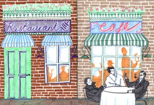 Cafe, 2017 (fırçalı kalemler) by Charlotte Orr