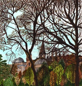 İlkbaharda Edinburgh, 2020 (kağıt üzerine fırça kalemi) by Charlotte Orr