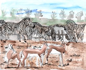 Safari 3, 2018 (mürekkep ve sulu boya) by Charlotte Orr