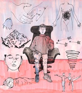 Therapy İllüstrasyon, 2018 (mürekkep ve akrilik) by Charlotte Orr