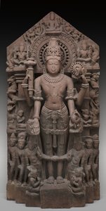 Vishnu ve görevlileri, MS 1026 dolayları (kumtaşı) by Chaulukya dynasty (c.940 1244) Indian school