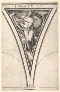 Bahar Primavera, dalgalanan bir örtü ve çelenk taşıyan bir kadın olarak temsil edildi..., yaklaşık. 1570-1615. by Cherubino Alberti