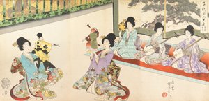 Chiyoda Kalesini Bekleyen Hanımlar: Kılıç Tatbikatı ve Kukla Kyogen, 1895., 1895.