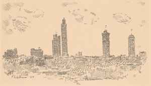 New York Skyline, Karanlık Binalar by Childe Hassam