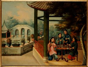 Kadınların Çay İçtiği Bir Çin Bahçesi Sahnesi, 19. Yüzyıl Ortası by Chinese School