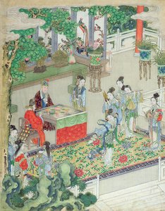 Çin Mandarini Eğlendirilirken (ipek üzerine renkli) by Chinese School