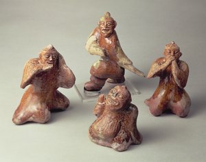 Dört kişilik erken dönem Çin çanak çömlek grubu, mezar eseri, Han Hanedanlığı, MS 25-220 (seramik)