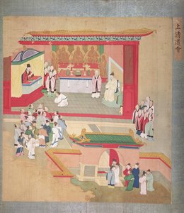 İmparator Hui Tsung (r.1100-26) Budist mezhebi Tao-See ile pratik yapıyor, Çin İmparatorlarının Tarihinden (ipek üzerine renkli) by Chinese School