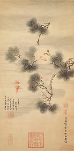 Bir Çam Dalı Arasında Beş Yarasa, 1844 by Chinese School