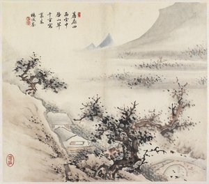 Manzara (kağıt üzerinde mürekkep ve renkler) by Chinese School