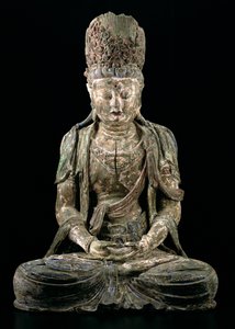 Meditasyonda büyük oturan bodhisattva, Jin hanedanı (1115-1234) (ahşap ve pigment) (bkz. 206545)