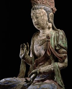 Elleri kaldırılmış büyük oturan bodhisattva, Jin hanedanı (1115-1234) (ahşap ve pigment) (detay) (bkz. 206546)