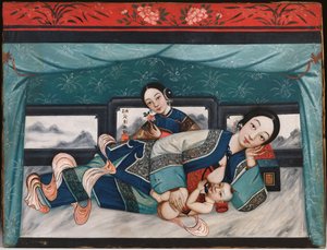 Bebekli Emziren Anneler ve Kadın Refakatçi, 1870 dolayları by Chinese School