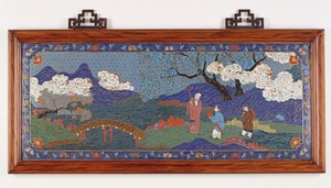 Çin manzarasını tasvir eden panel, Ming hanedanı (emaye işi emaye)