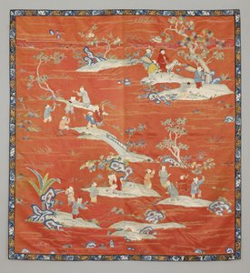 Kırmızı saten yatak örtüsü, 19. yüzyıl by Chinese School