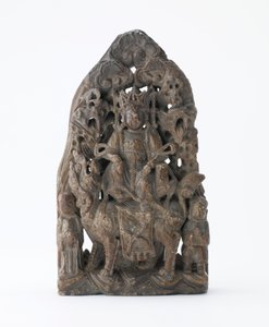 Aslan üzerinde Manjusri kabartması bulunan küçük sabuntaşı tableti, Bölüm Dönemi, MS 543 by Chinese School