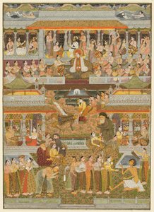 Aşıklar ve sevgililer: Fars, Urdu ve Sanskrit edebiyatından sahnelerin bir bileşimi, c. 1735. by Chitarman II