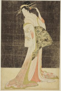Zevk Mahallelerinden Bir Seçki Güzellik (Seiro bijin awase): Yeni Yıl Tatilleri için Kiralanan Fahişeler - Ogiya'dan Takigawa, c.1794 (renkli tahta baskı; oban)