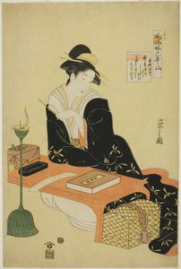 Altı Şiirsel Ölümsüzün Zarif Bir Parodisi (Furyu yatsushi rokkasen): Rahip Kisen by Chobunsai Eishi