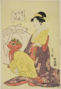 Hotei, "İyi Şans Tanrılarının Hazinelerinin Karşılaştırılması (Fukujin takara awase)" serisinden, 1795 civarı (renkli gravür baskı; oban)