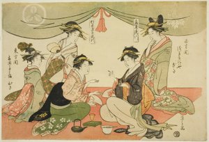 Okita ve Takashima Ohisa ken oyunu oynuyorlar by Chobunsai Eishi