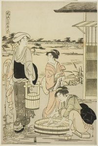 Ono no Komachi Washing the Copybook, from the series The Fashionable Seven Komachi (Furyu nana Komachi) by Chobunsai Eishi